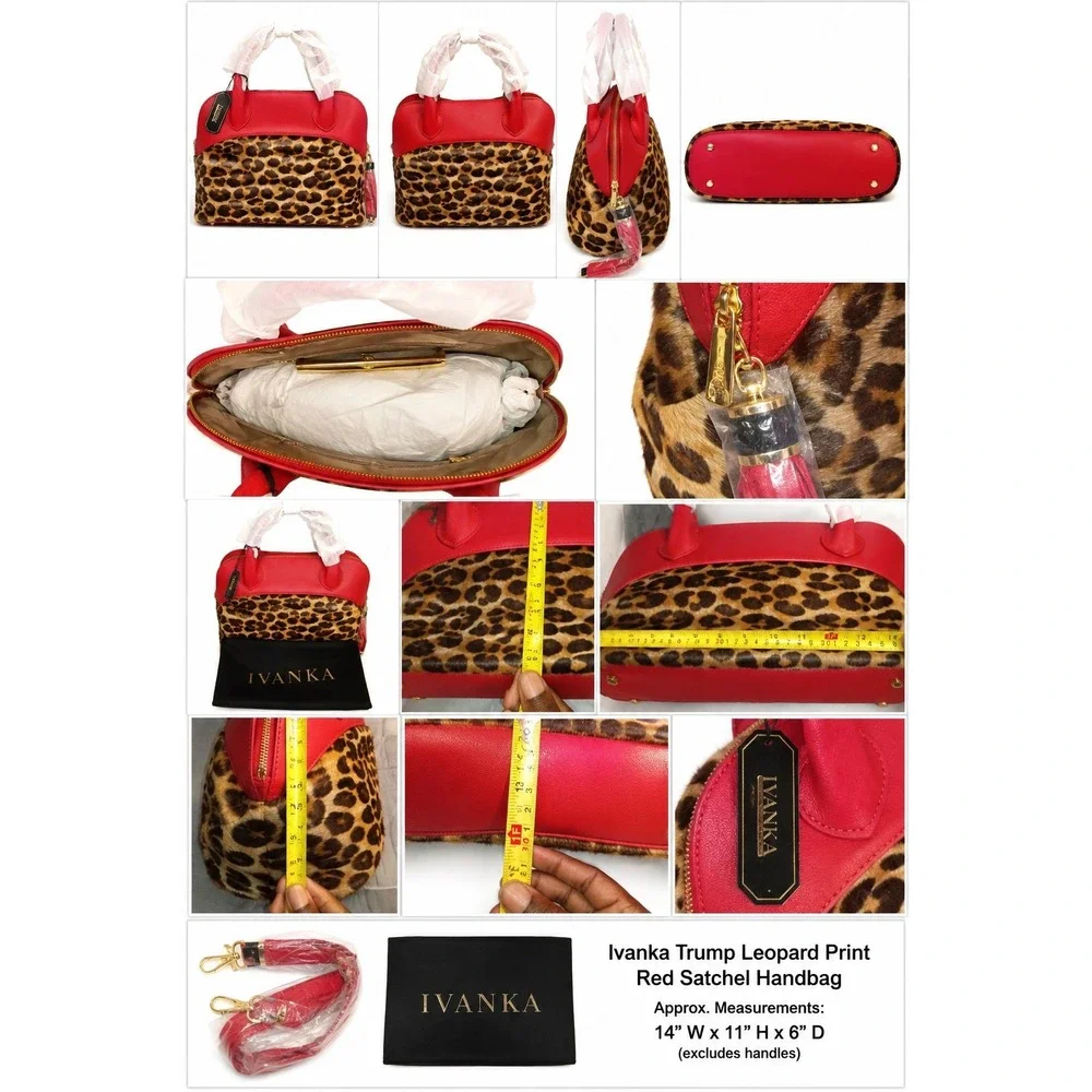 Ivanka Trump Leopard Print Red Satchel Bag